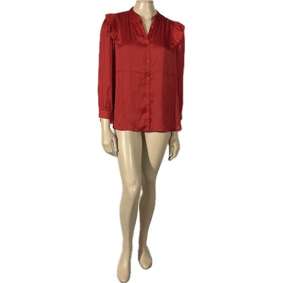 NWT Zadig & Voltaire Tygg Satin Red Button Blouse with 3/4 sleeves - Picture 10 of 13